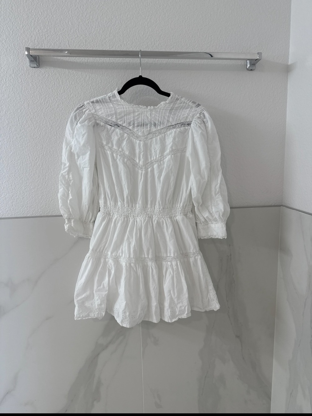 LoveShackFancy White Cotton Lace-Trim Peplum Tunic